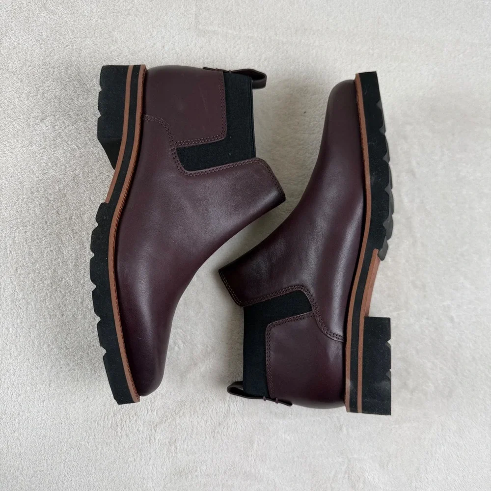 Franco Sarto Bringham Burgundy Leather Chelsea Lug Sole Ankle Boots Women 6 NEW